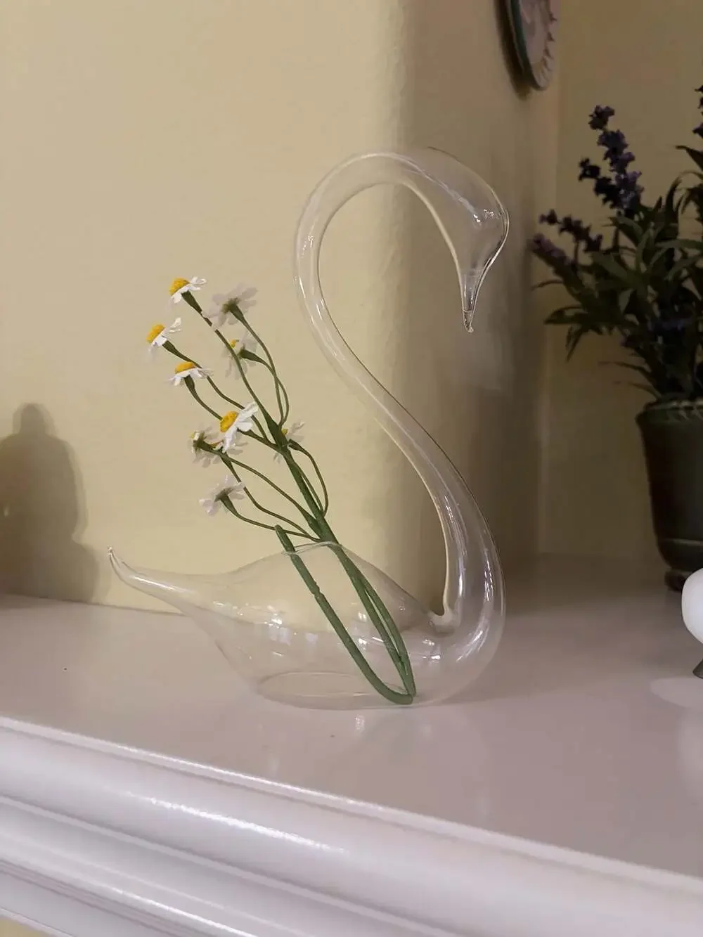 Vintage Hand Blown Clear Glass Swan Vase Bud Vase Figurine